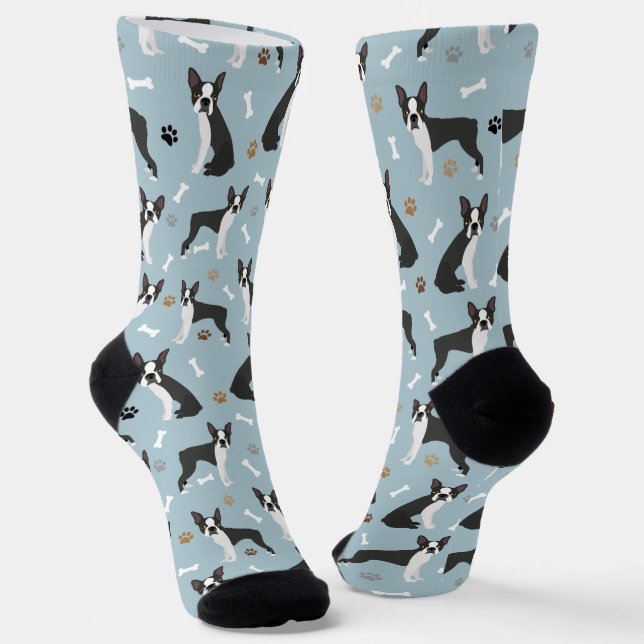 Boston Terrier Bones and Paws Socks (Angled)