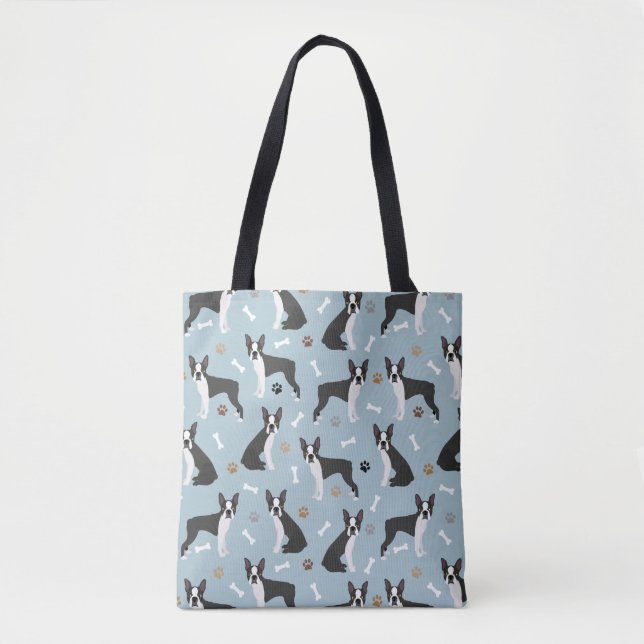 Boston Terrier Bones and Paws Tote Bag (Front)