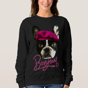 Boston Terrier Bonjour Pink Heart French Sweatshirt