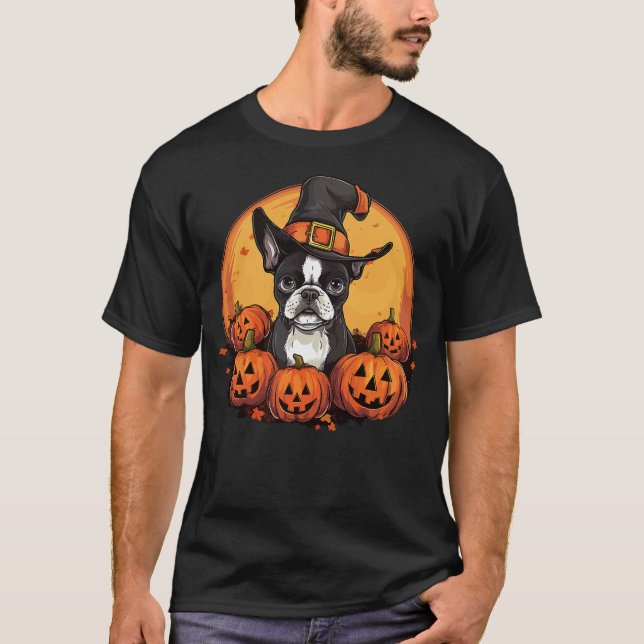 Boston Terrier Bostie Dog Breed Pet Halloween Pump T-Shirt (Front)