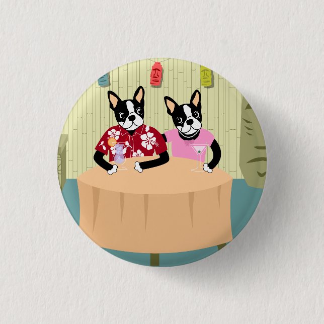 Boston Terrier Boy & Girl 3 Cm Round Badge (Front)