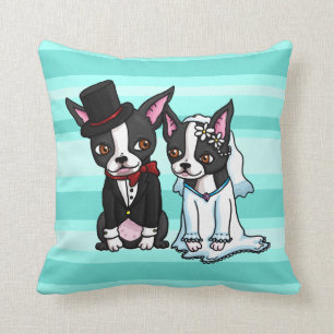 Boston Terrier Bride and Groom Cushion