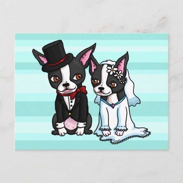 Boston Terrier Bride and Groom Postcard (Front)