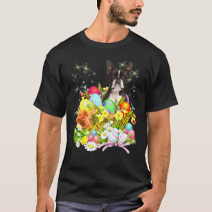 Boston Terrier Bunny Dog With Easter Eggs Basket C T-Shirt