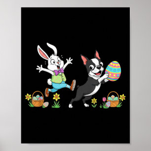 Boston Terrier Bunny Easter Egg Kids Mens Womens Poster