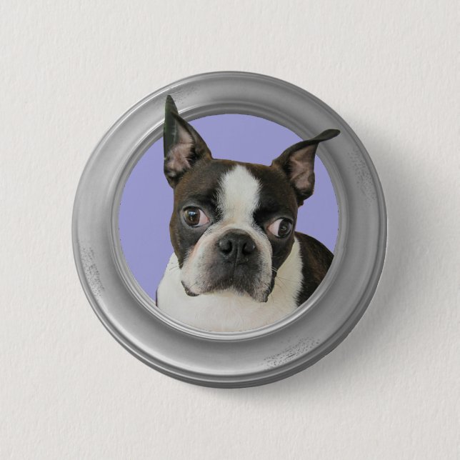 BOSTON TERRIER-BUTTON 6 CM ROUND BADGE (Front)