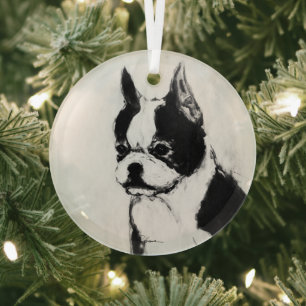 Boston Terrier by Hevener Glass Tree Decoration
