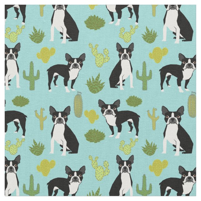 Boston Terrier Cactus Fabric (Close Up)