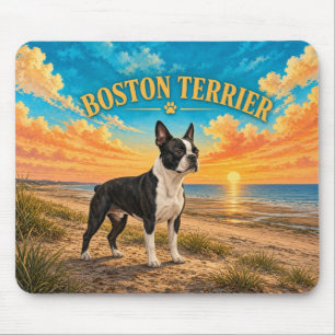 Boston Terrier, Cape Cod Vintage Watercolor Mouse Mat
