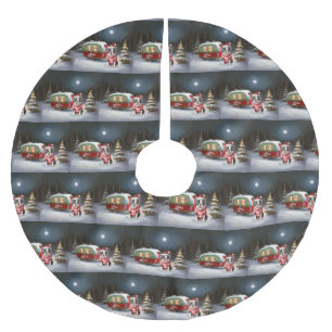 Boston Terrier Caravan Christmas Adventure  Brushed Polyester Tree Skirt