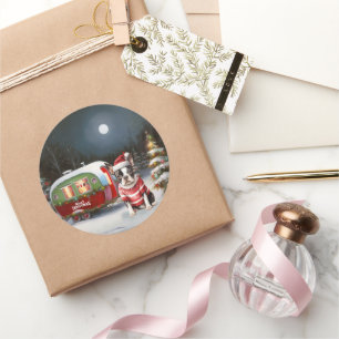 Boston Terrier Caravan Christmas Adventure  Classic Round Sticker