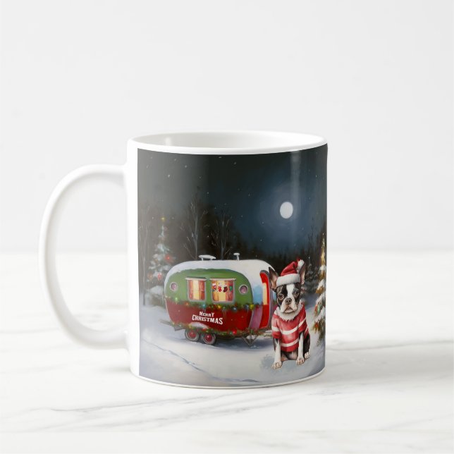 Boston Terrier Caravan Christmas Adventure  Coffee Mug (Left)