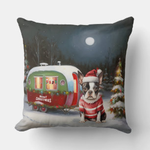 Boston Terrier Caravan Christmas Adventure  Cushion