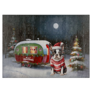 Boston Terrier Caravan Christmas Adventure  Cutting Board
