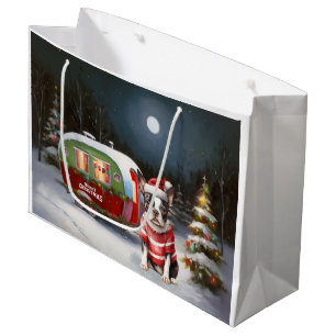 Boston Terrier Caravan Christmas Adventure  Large Gift Bag