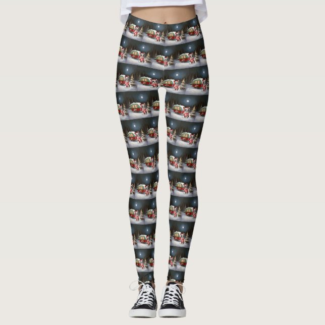 Boston Terrier Caravan Christmas Adventure  Leggings (Front)