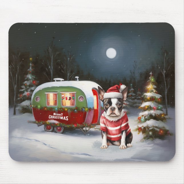 Boston Terrier Caravan Christmas Adventure  Mouse Mat (Front)