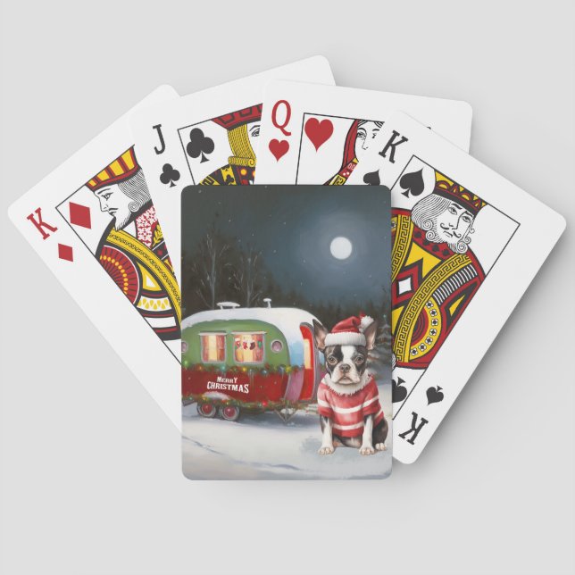 Boston Terrier Caravan Christmas Adventure  Playing Cards (Back)