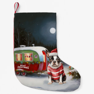 Boston Terrier Caravan Christmas Adventure  Small Christmas Stocking