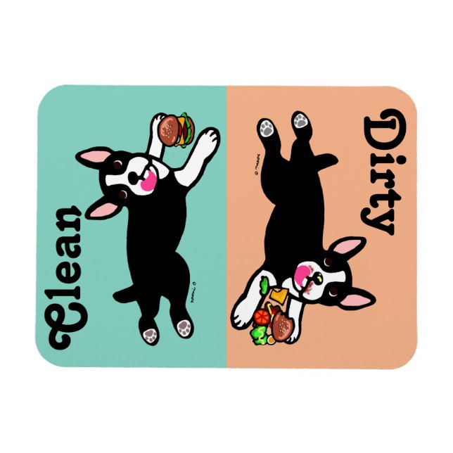 Boston Terrier Cartoon Dirty / Clean Magnet (Horizontal)