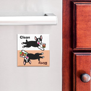 Boston Terrier Cartoon Dirty / Clean Magnet
