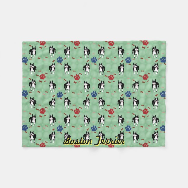 Boston Terrier Cartoon Fleece Blanket (Front (Horizontal))