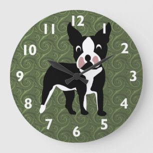 Boston Terrier Cartoon Large Clock