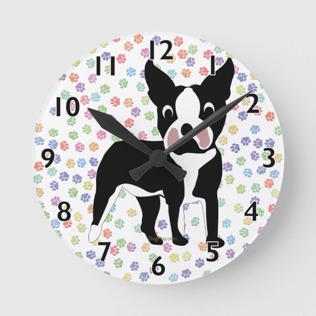 Boston Terrier Cartoon Round Clock (Front)