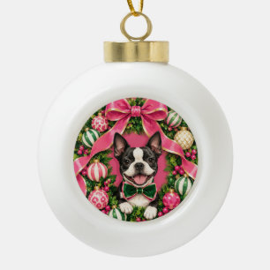 Boston Terrier Ceramic Ball Christmas Ornament