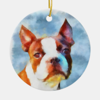 Boston Terrier Ceramic Tree Decoration