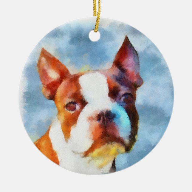 Boston Terrier Ceramic Tree Decoration (Front)