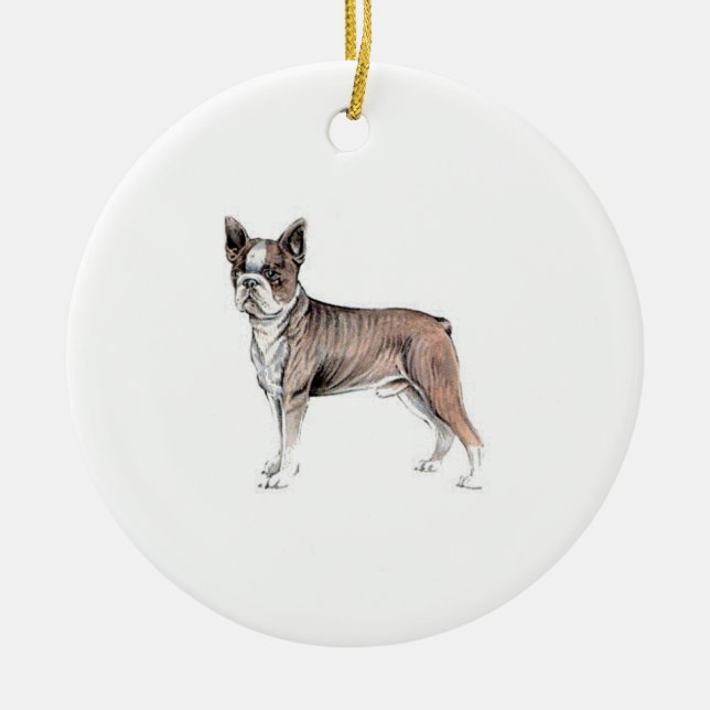 Boston Terrier Ceramic Tree Decoration (Front)