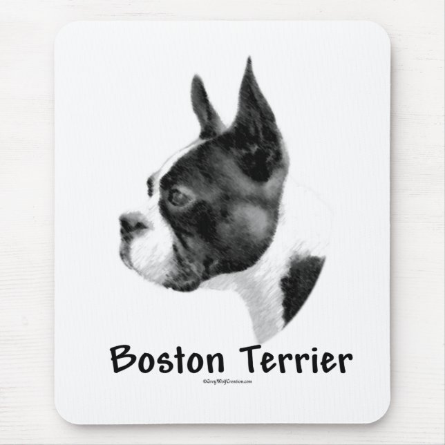 Boston Terrier Charcoal 2 Mouse Mat (Front)