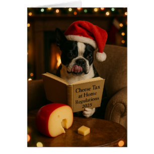 Boston Terrier 'Cheese Tax' Christmas card