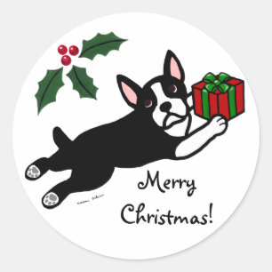 Boston Terrier Christmas 2 Cartoon Classic Round Sticker