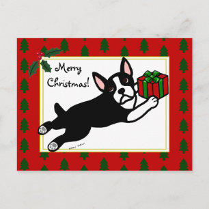 Boston Terrier Christmas 2 Cartoon Holiday Postcard