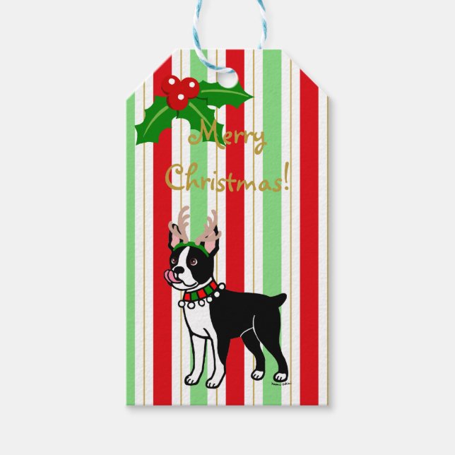 Boston Terrier Christmas Antlers Gift Tags (Front)