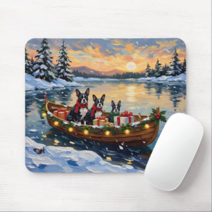 Boston Terrier Christmas Boat Holiday Mouse Mat