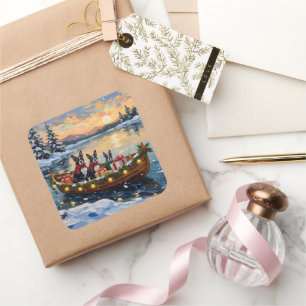 Boston Terrier Christmas Boat Holiday Square Sticker