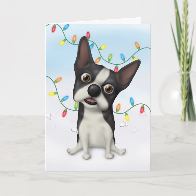 Boston Terrier Christmas BOST1 Holiday Card (Front)