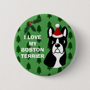 Boston Terrier Christmas Cartoon 6 Cm Round Badge
