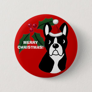 Boston Terrier Christmas Cartoon 6 Cm Round Badge