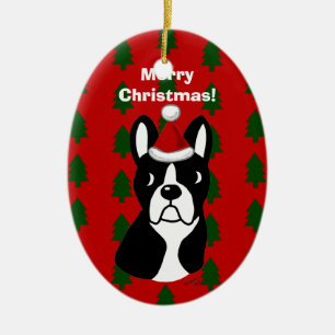 Boston Terrier Christmas Cartoon Ceramic Tree Decoration