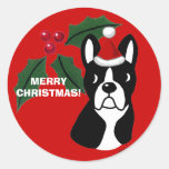 Boston Terrier Christmas Cartoon Classic Round Sticker