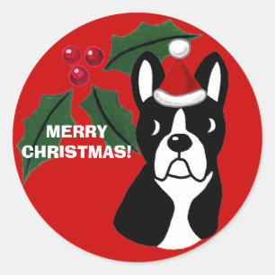 Boston Terrier Christmas Cartoon Classic Round Sticker