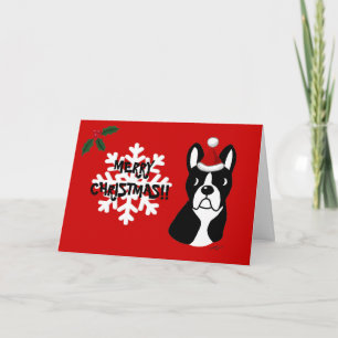 Boston Terrier Christmas Cartoon Snowflake Holiday Card