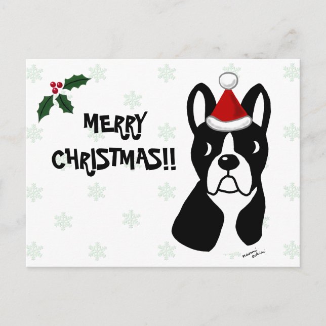 Boston Terrier Christmas Cartoon Snowflake Holiday Postcard (Front)