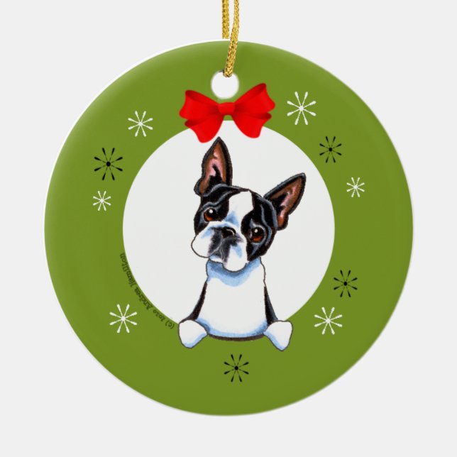 Boston Terrier Christmas Classic Ceramic Tree Decoration (Front)