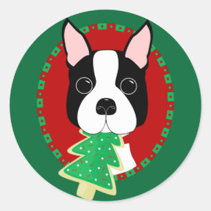 Boston Terrier Christmas Classic Round Sticker