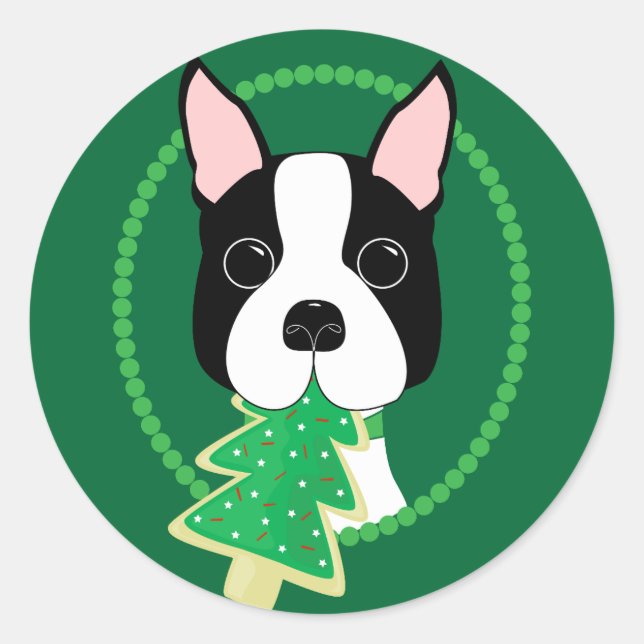 Boston Terrier Christmas Classic Round Sticker (Front)